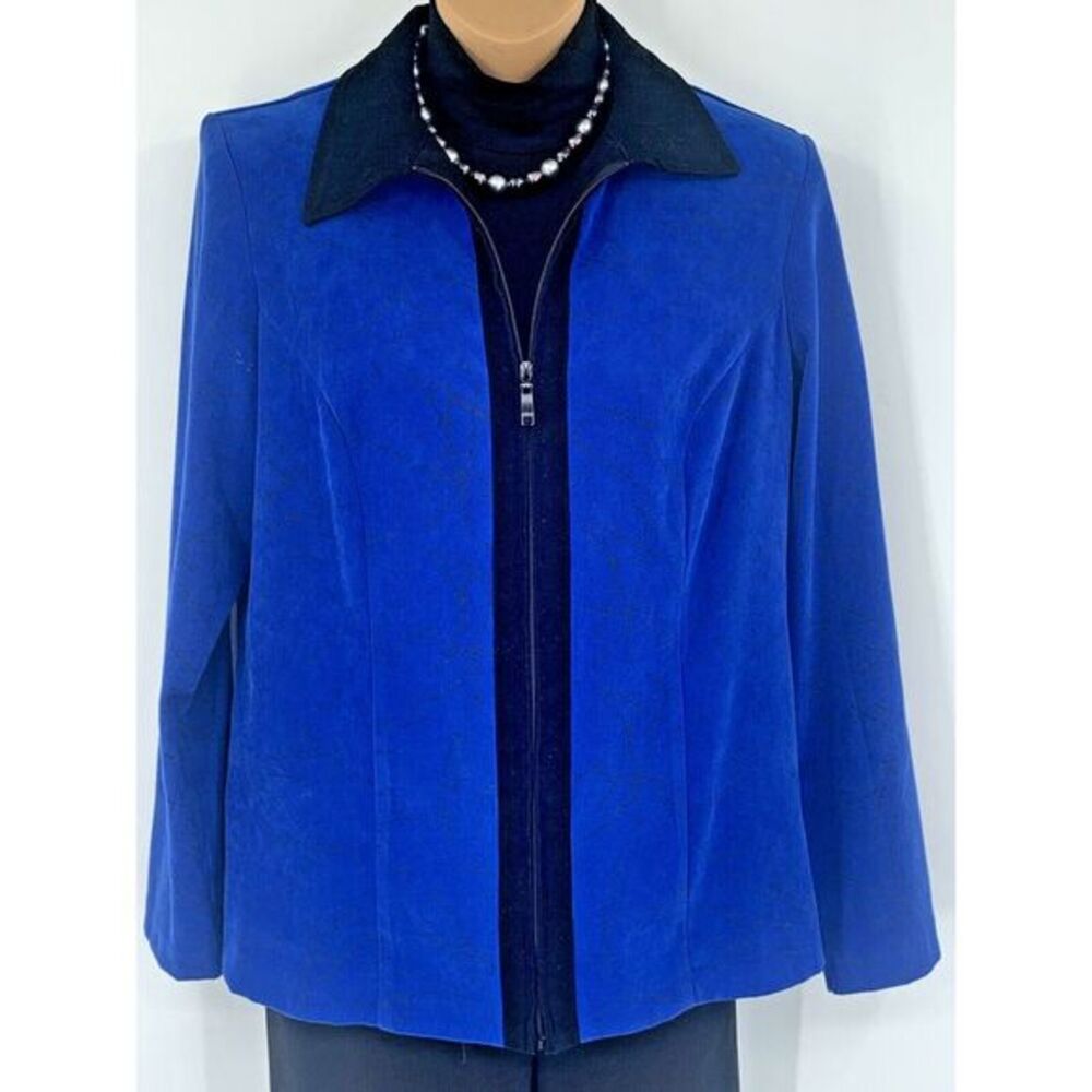 NOTATIONS Blue w/Black Trim Front Zipper Women's Jacket Size Petite‎ Small
